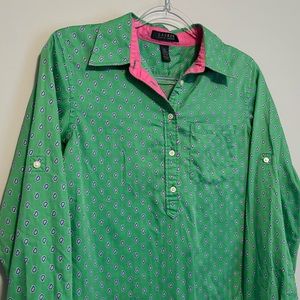 Lauren Ralph Lauren Shirt Pink and Green Popover Multicolor Print Size Medium